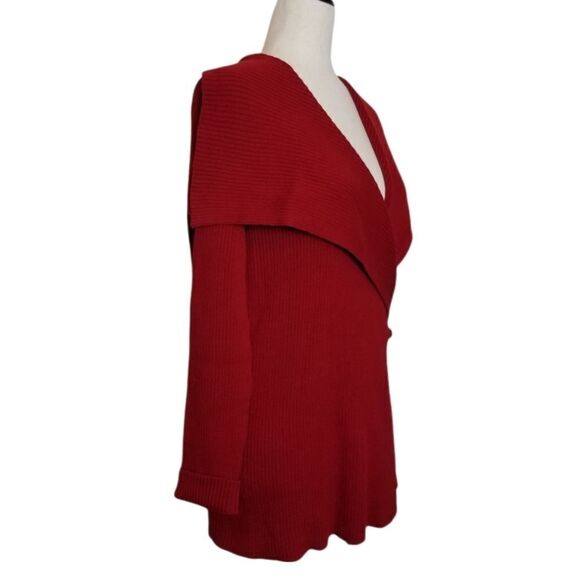 Lauren Ralph Lauren Red 100% Cotton Ribbed Buckle Shawl Collar Cardigan Size S - Picture 2 of 8